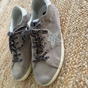 Golden Goose Taupe Sneakers with Glitter Star